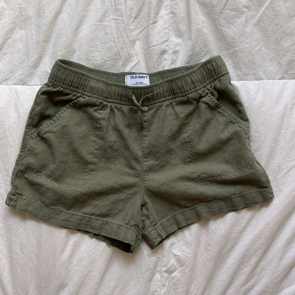 old navy Olive green linen shorts youth sz XL‎ 14 16 pockets lightweight elastic